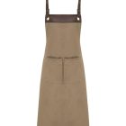 bib apron featuring a pocket and faux leather accents