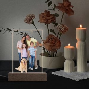 Personalized LED Rectangle Acrylic Night Light and Wooden Base Table Decor