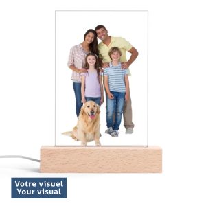 Personalized LED Rectangle Acrylic Night Light and Wooden Base Table Decor